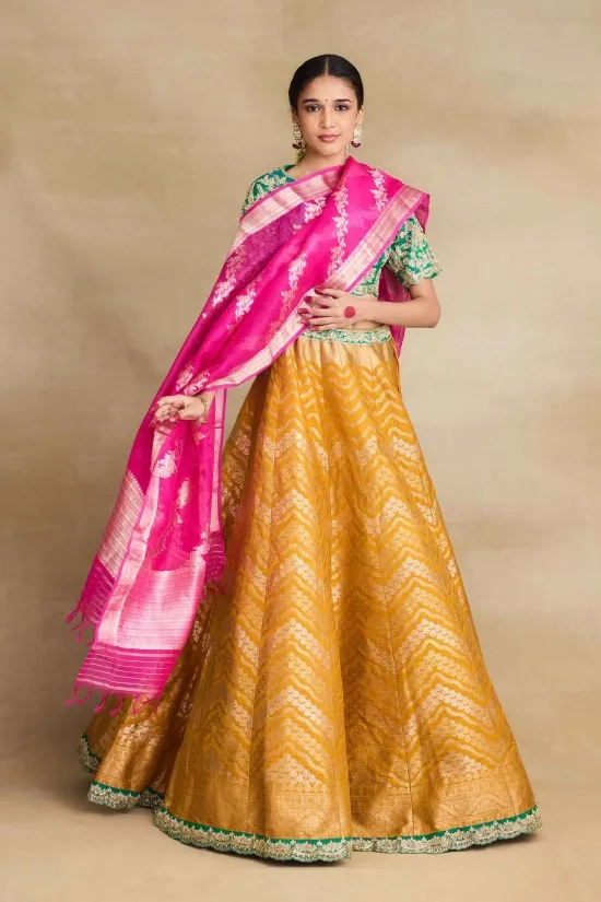 Mustard Yellow Banarasi Silk Lehenga Set