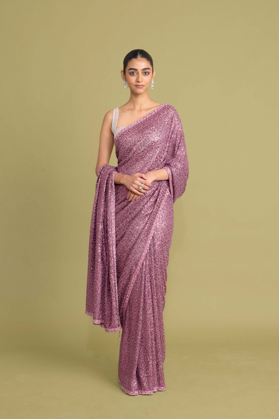 Onion Pink Net Saree 