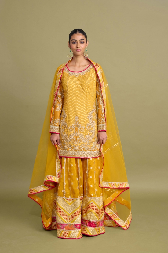 Honey Yellow Tissue-Organza  Sharara Set 