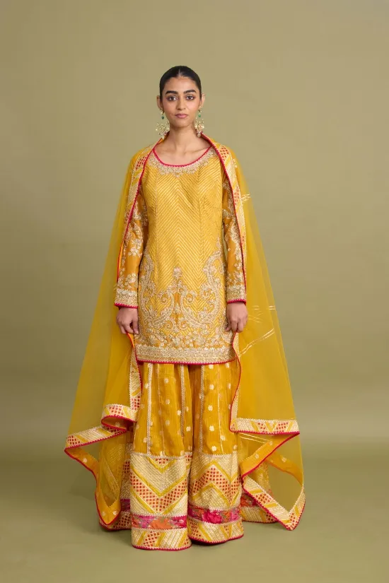 Honey Yellow Tissue-Organza  Sharara Set 