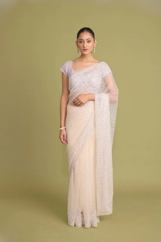 Soft cream net saree 