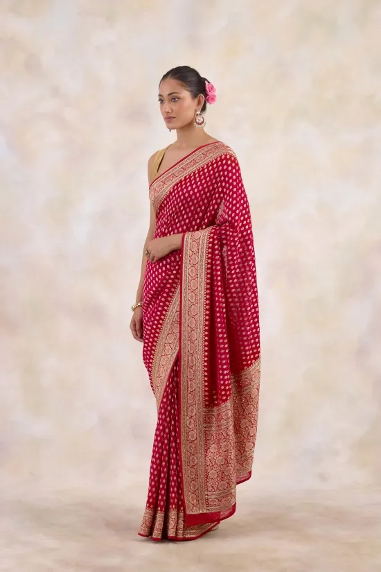 Rich Crimson Banarasi Georgette Saree