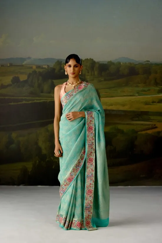 Soft Firozi Georgette Saree