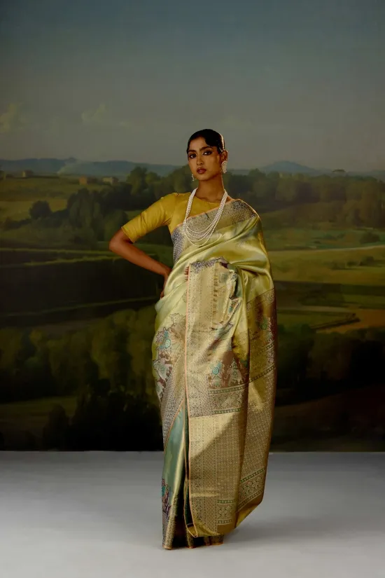 Pistachio Gold Uppada Tissue Silk Saree