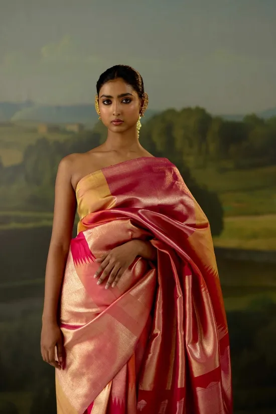 Rose Gold Kanjivaram Silk Saree