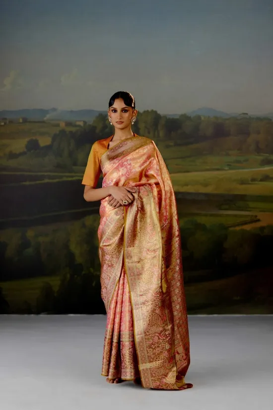 Salmon Pink Uppada Tissue Silk Saree
