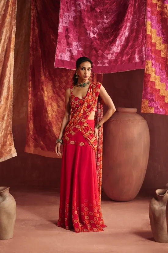 Rani Pink Drape Georgette Saree