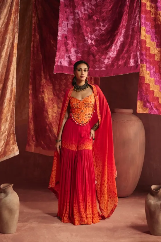 Ombre Tangerine Georgette Garara Set