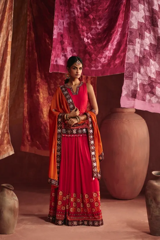 Fuscia Pink Georgette Lehenga Set