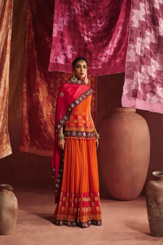 Marigold Orange Georgette Lehenga Set