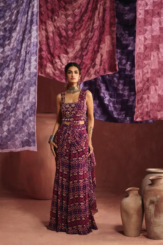 Purple Georgette Drape Saree