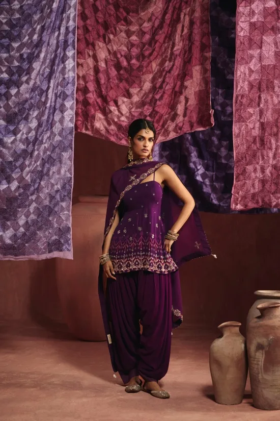 Royal Purple Georgette Dhoti Set