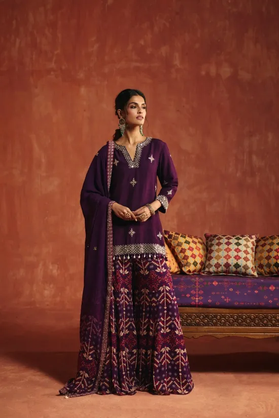 Royal Purple Silk Sharara Set