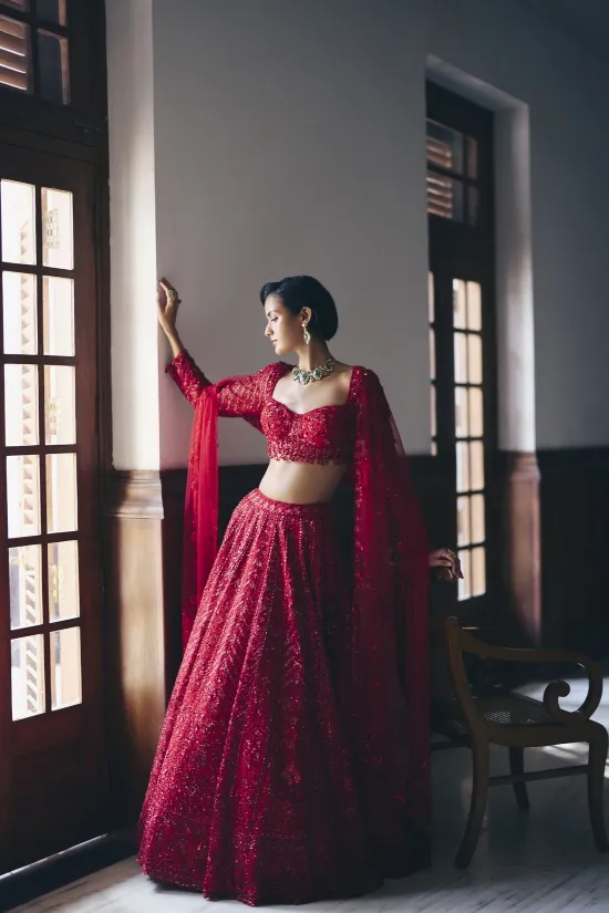 Red Oganza Lehenga Set