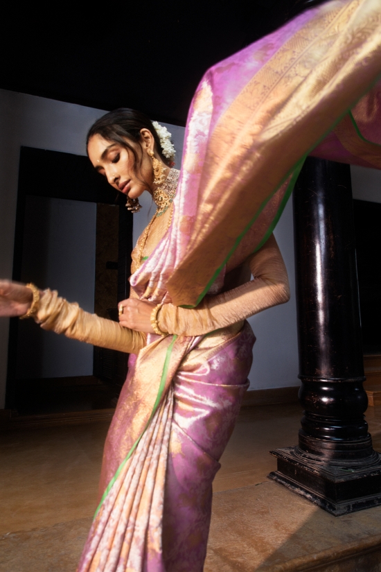 Carnation Pink Kanjivaram Silk Saree