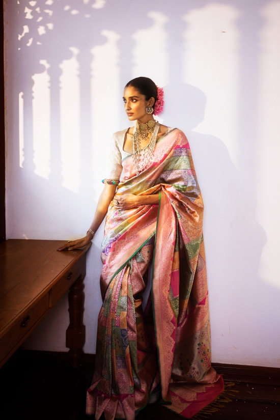 Pink Banarasi Silk Sari