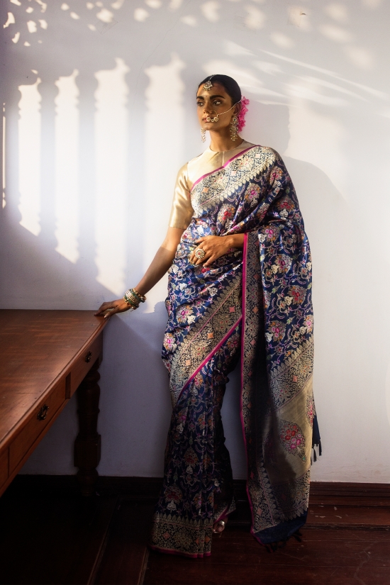 Pure Blue Banarasi Ektara Sari