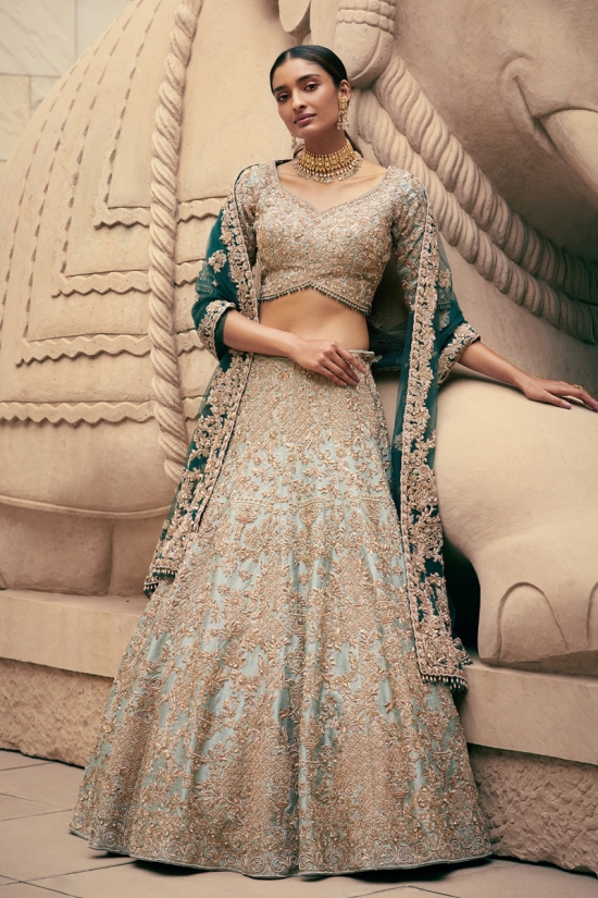 Powder Blue Embroidered Lehenga