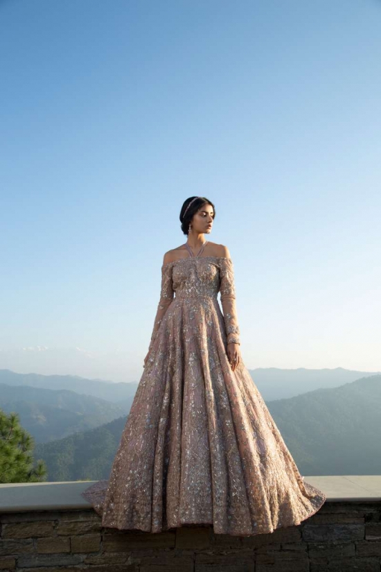 Peach Indian Bridal Anarkali Wedding Gown In Net SFZ127848 – Siya Fashions