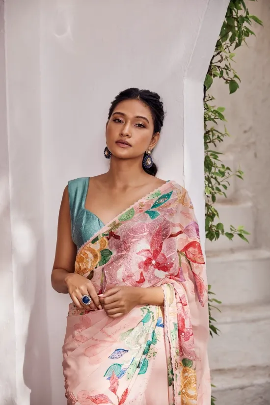 Coral Printed Georgette Saree