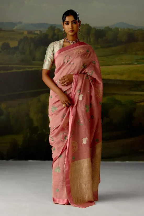 Coral Pink Tissue Saree