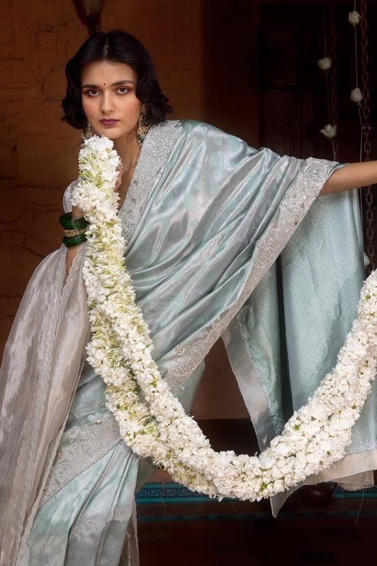 Aqua Blue Kanjivaram Tissue Saree