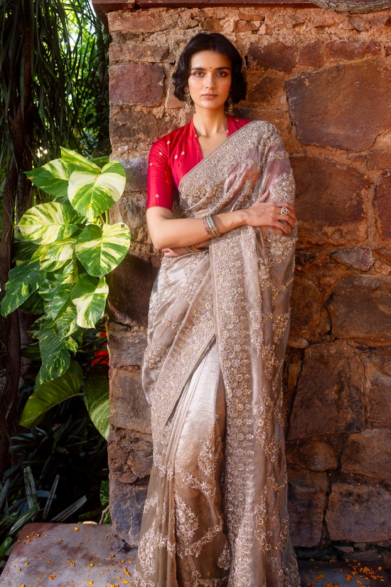Brown Banarasi Tissue Saree