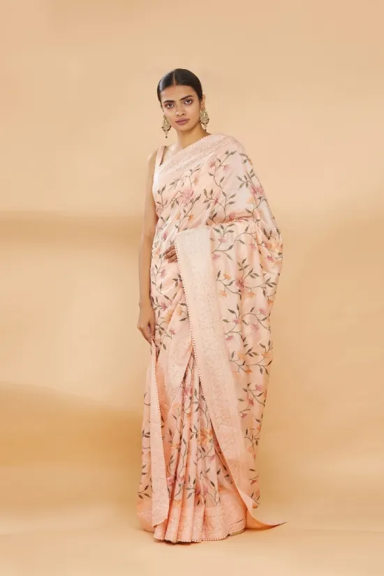 Soft Peach Embroidered Saree