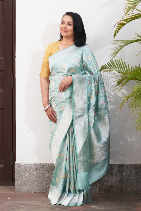 Seafoam Green Katan Silk Saree