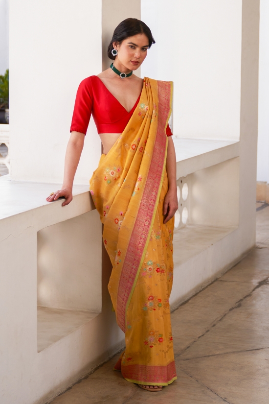 Mustard Moonga Tussar Silk Saree