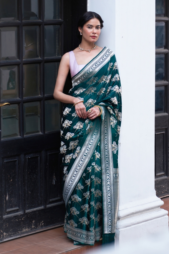 Emerald Green Mashru Silk Saree