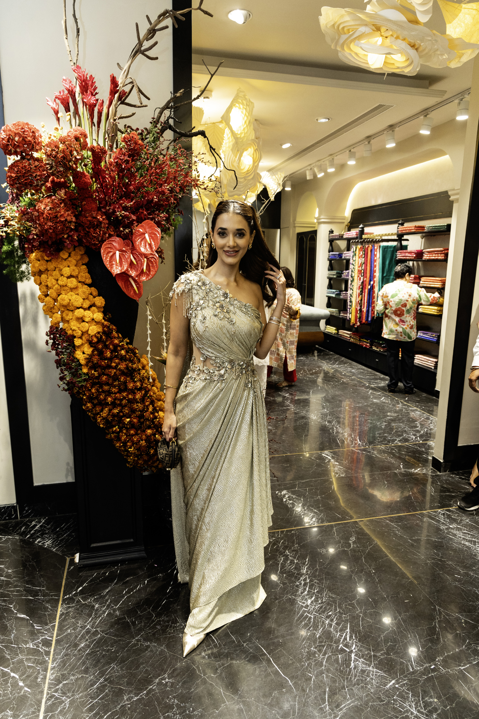 Champagne Gold Crinkle Silk Gown