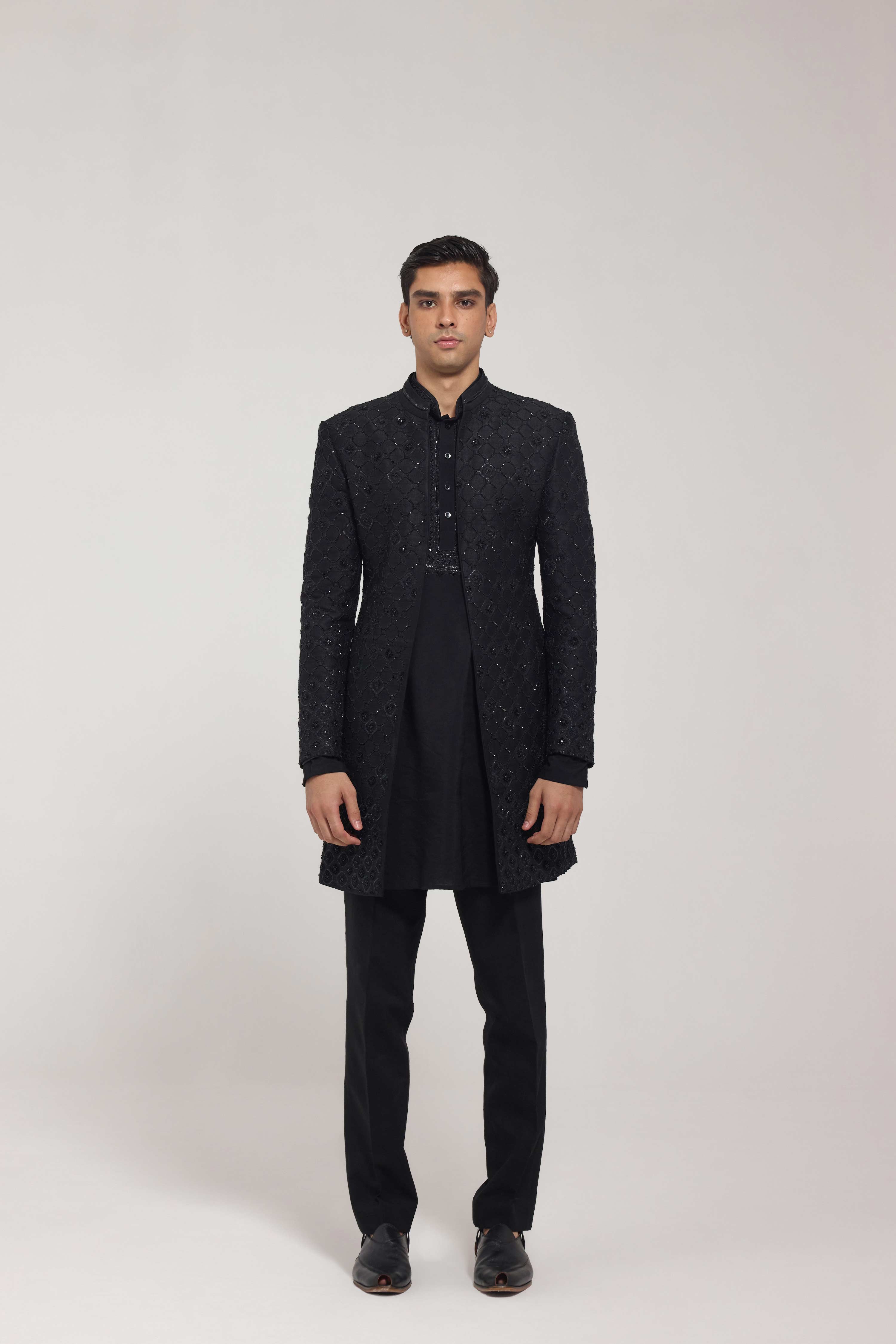 Black Embroidered Front-Open Jacket Set