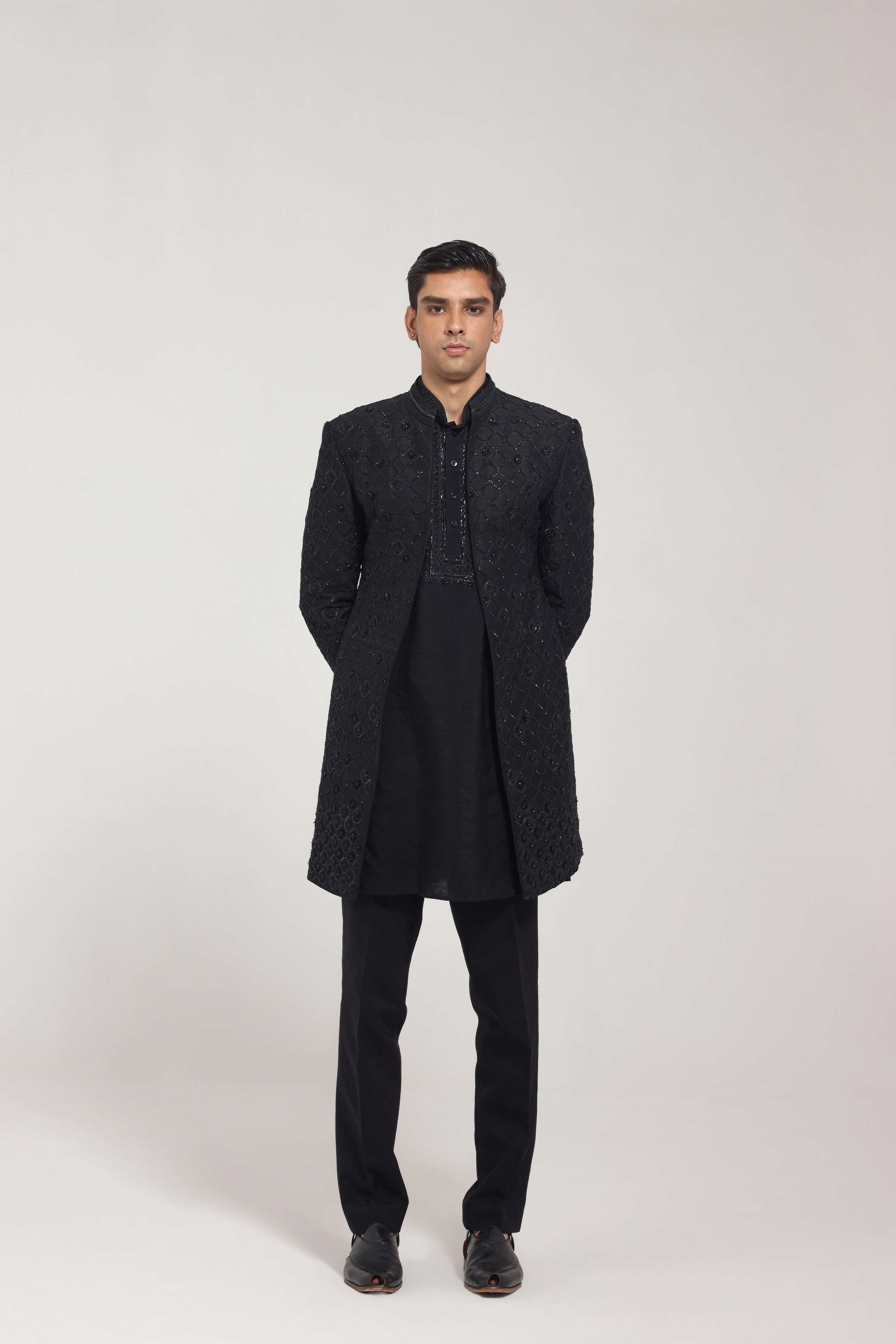 Black Embroidered Front-Open Jacket Set