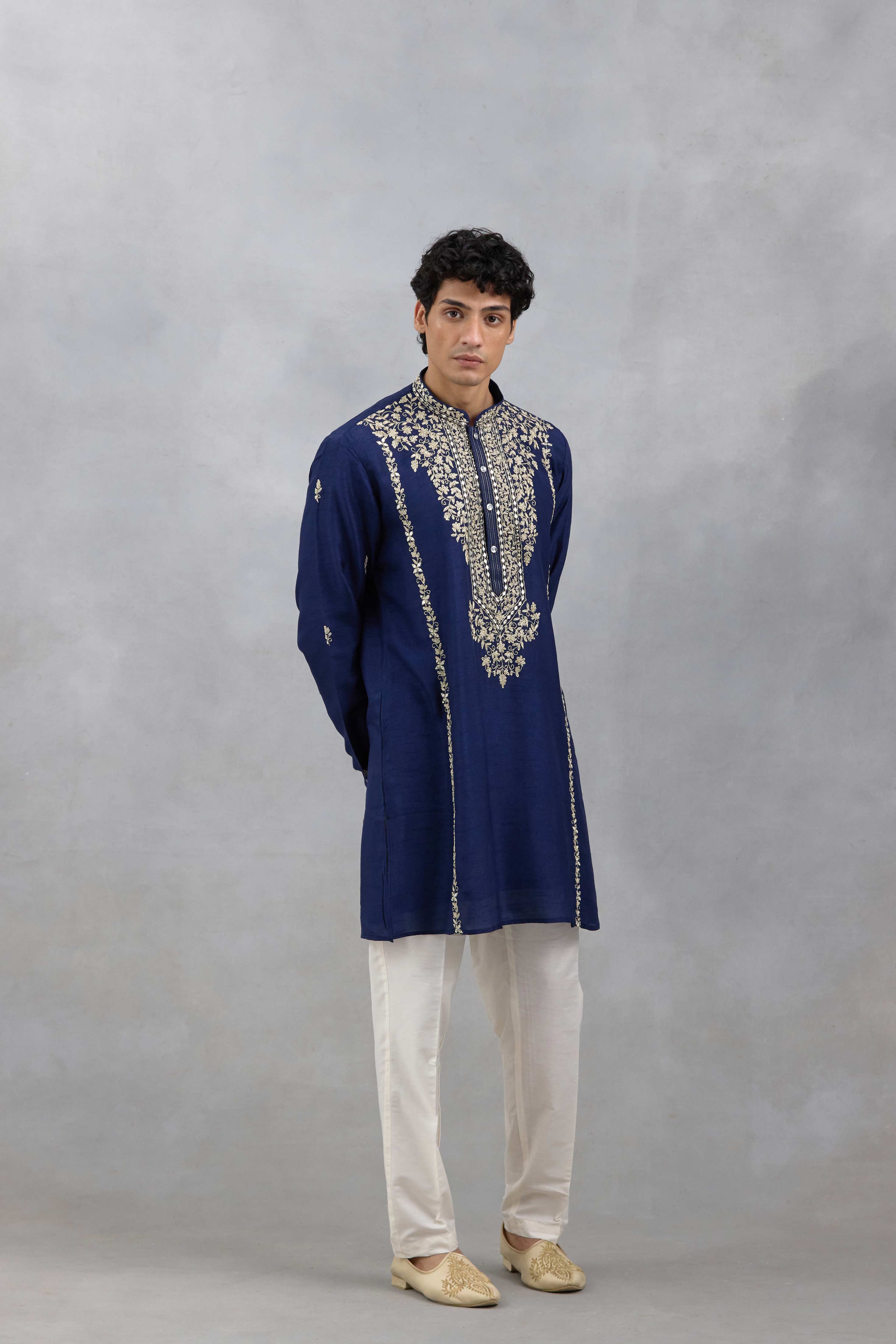 Navy Sheesh Kurta Set
