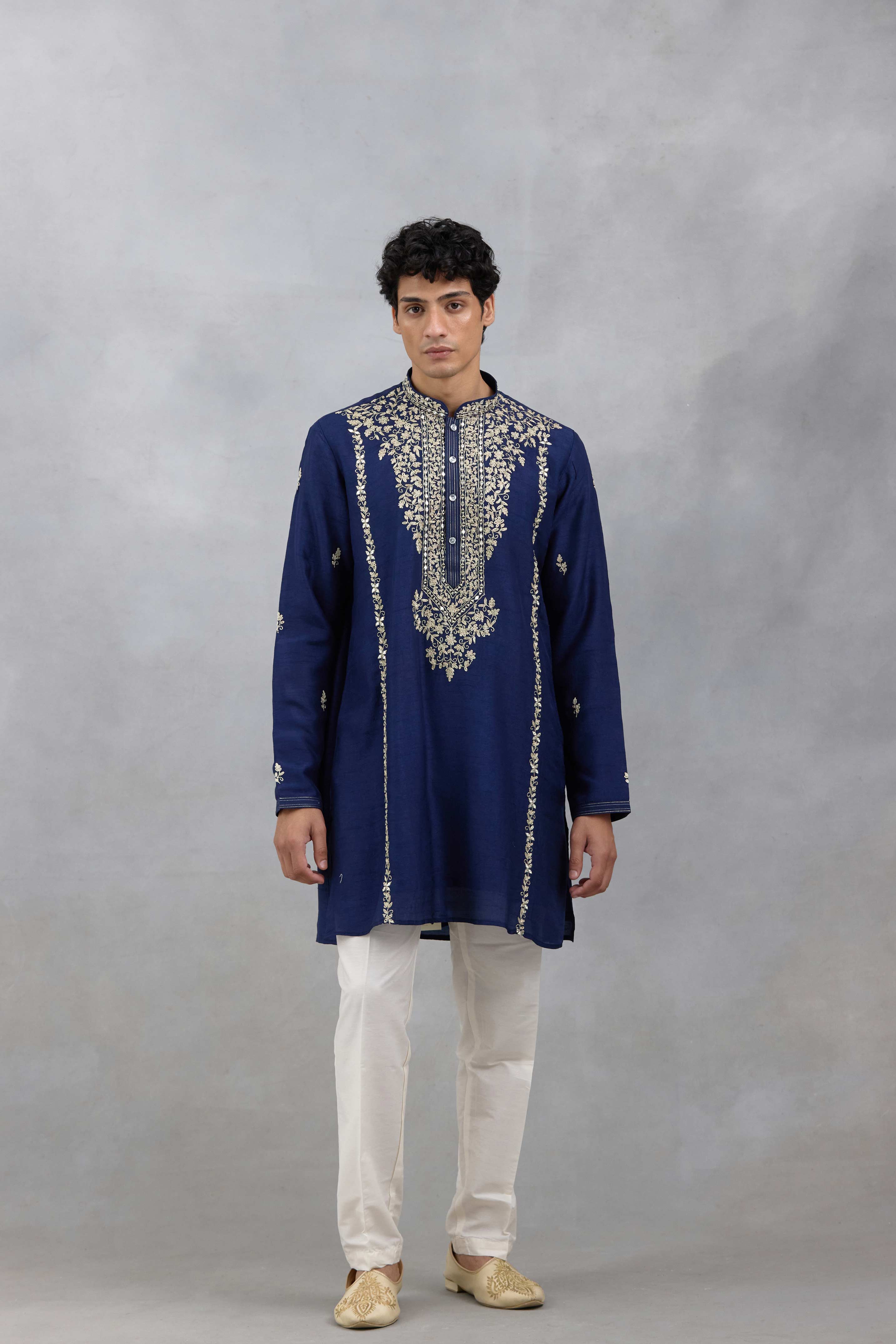 Navy Sheesh Kurta Set