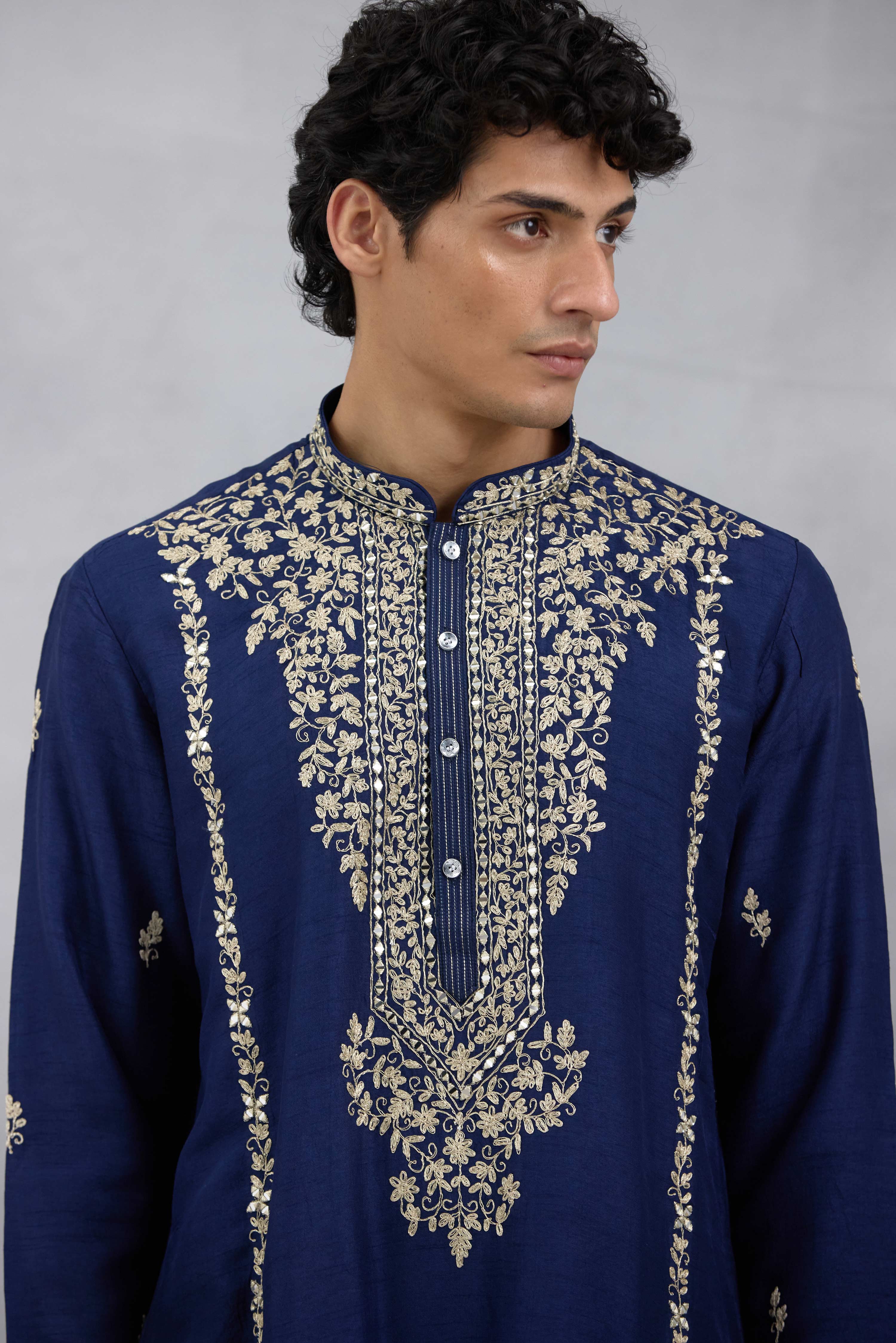 Navy Sheesh Kurta Set