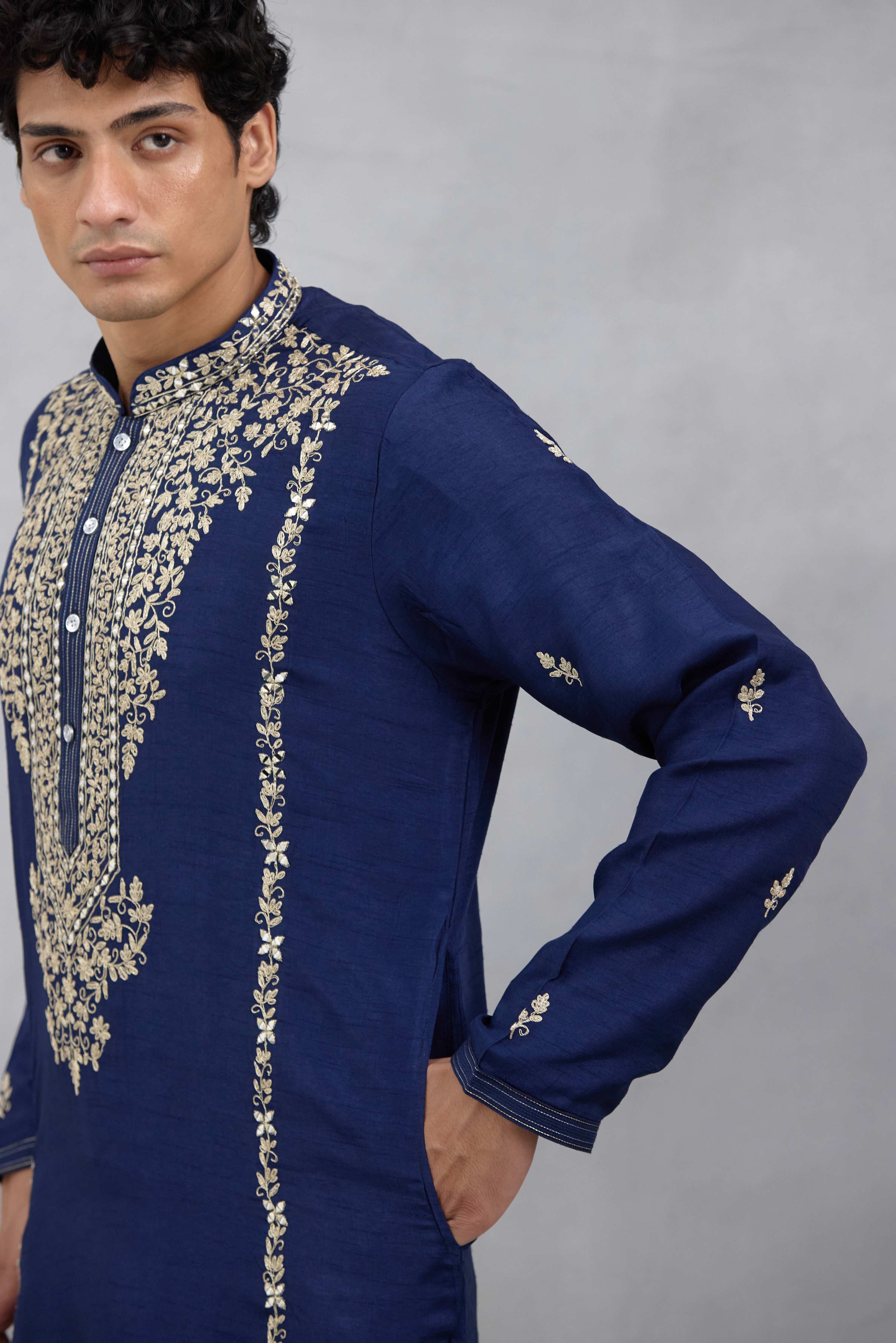Navy Sheesh Kurta Set