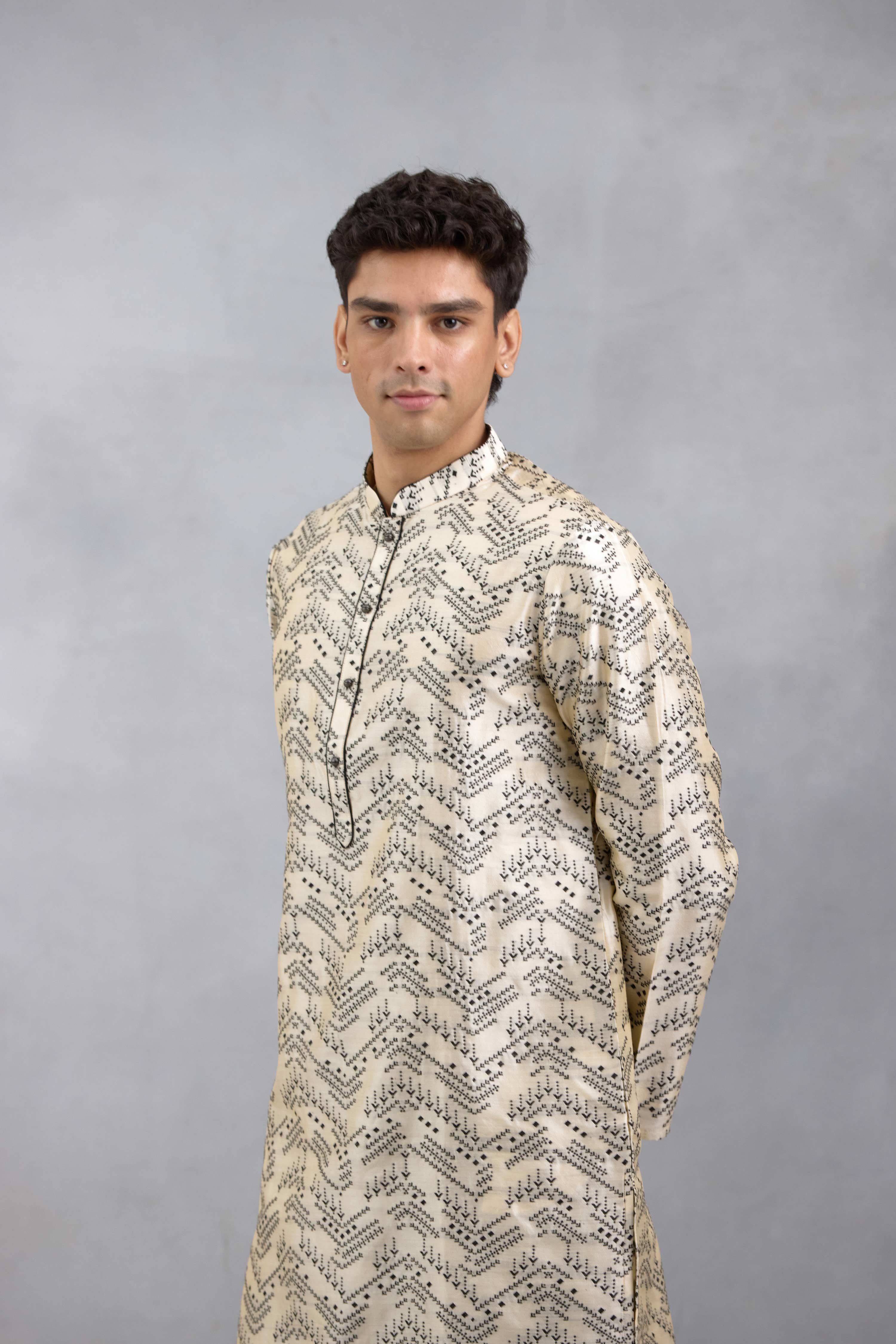 Ivory Geometric Kurta Set
