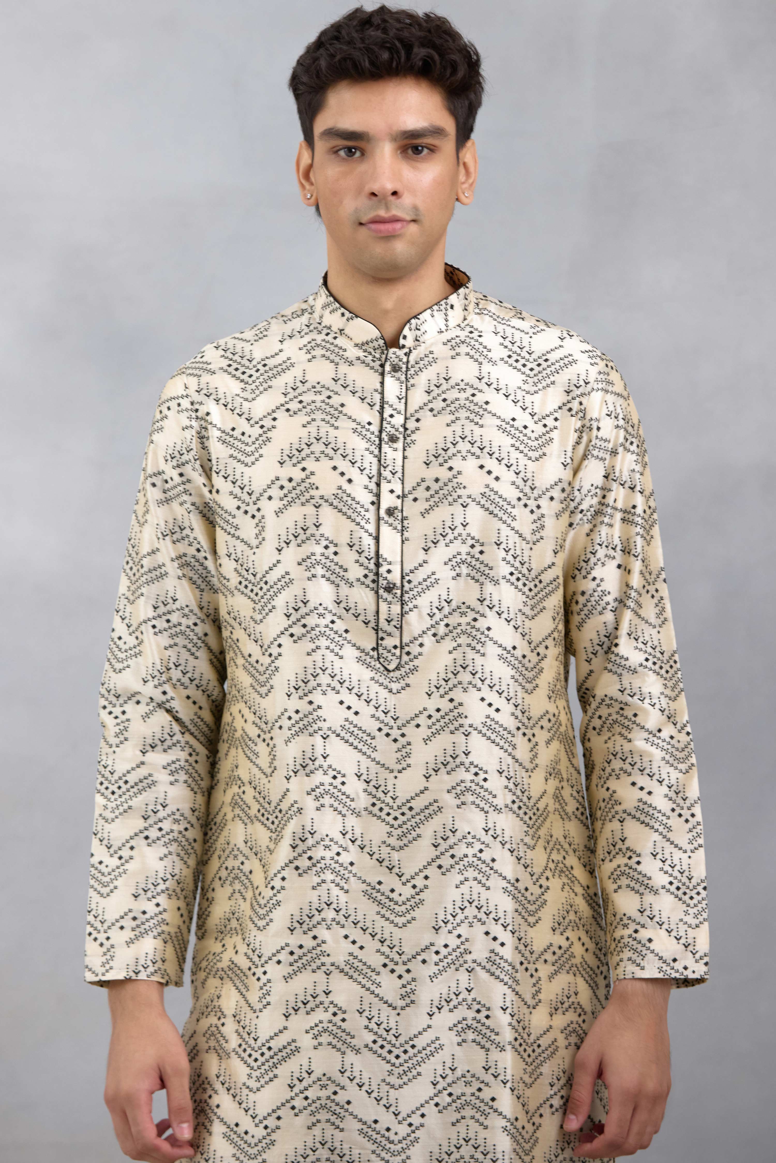 Ivory Geometric Kurta Set