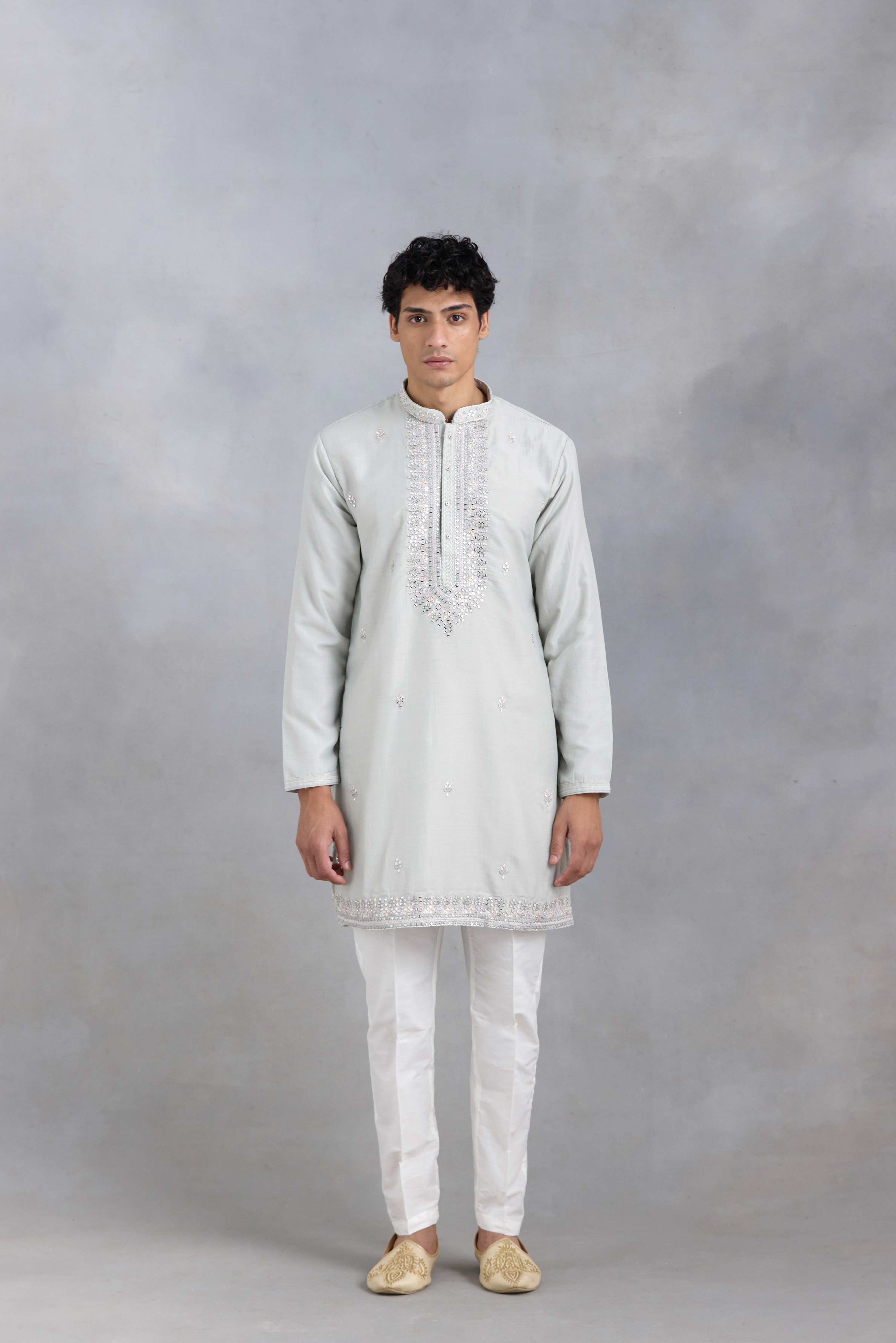 Grey Mirror Work Kurta Set