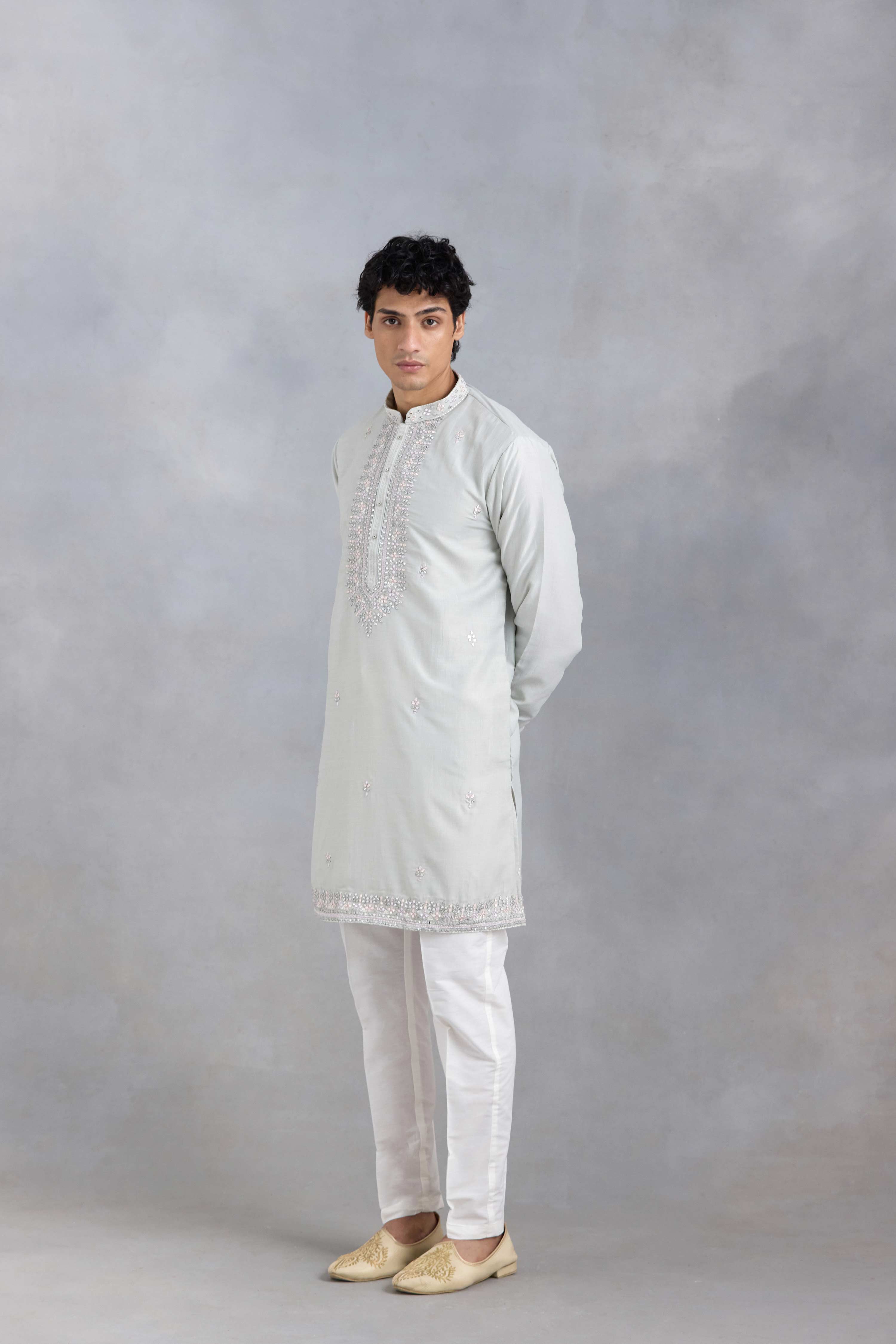Grey Mirror Work Kurta Set