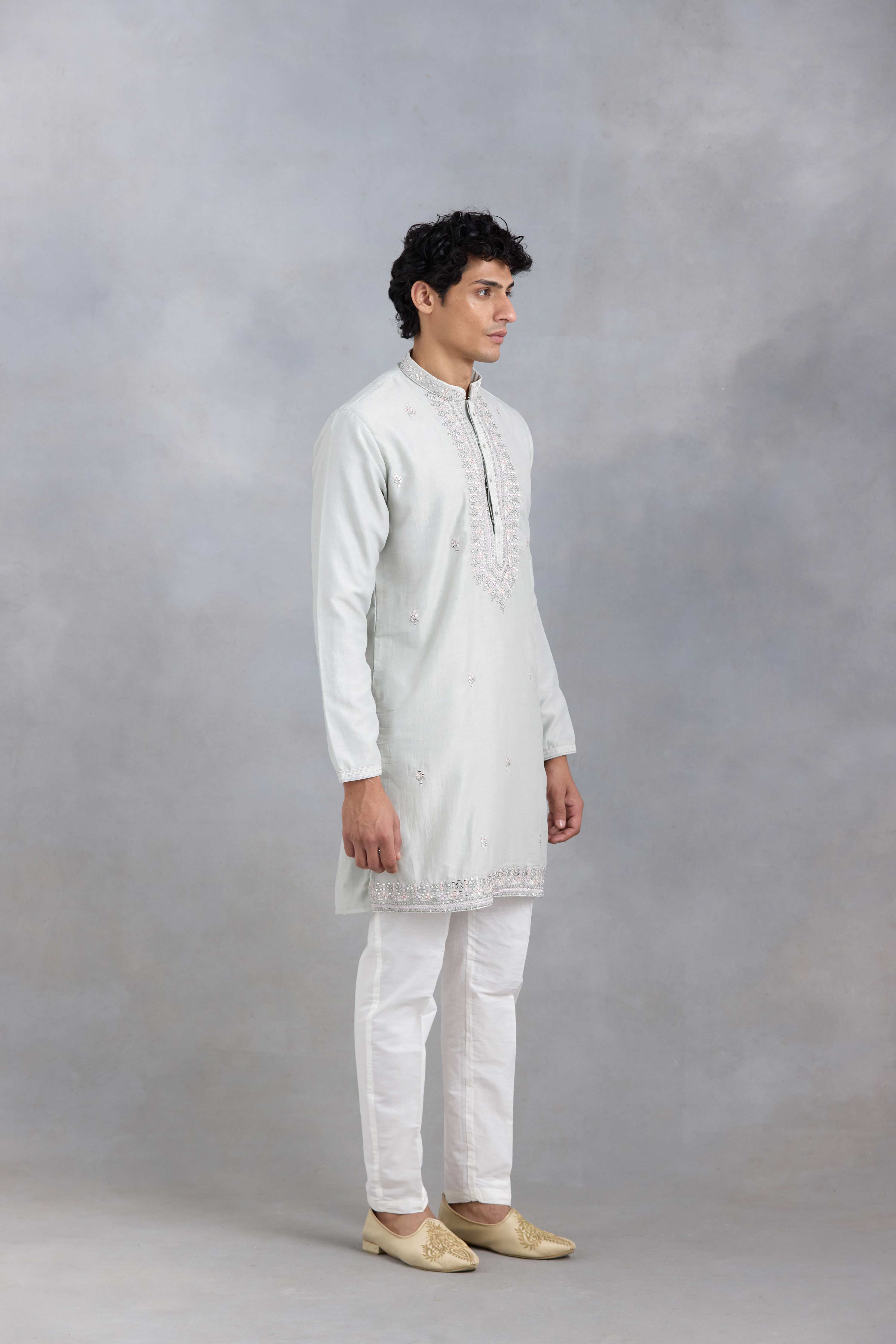 Grey Mirror Work Kurta Set