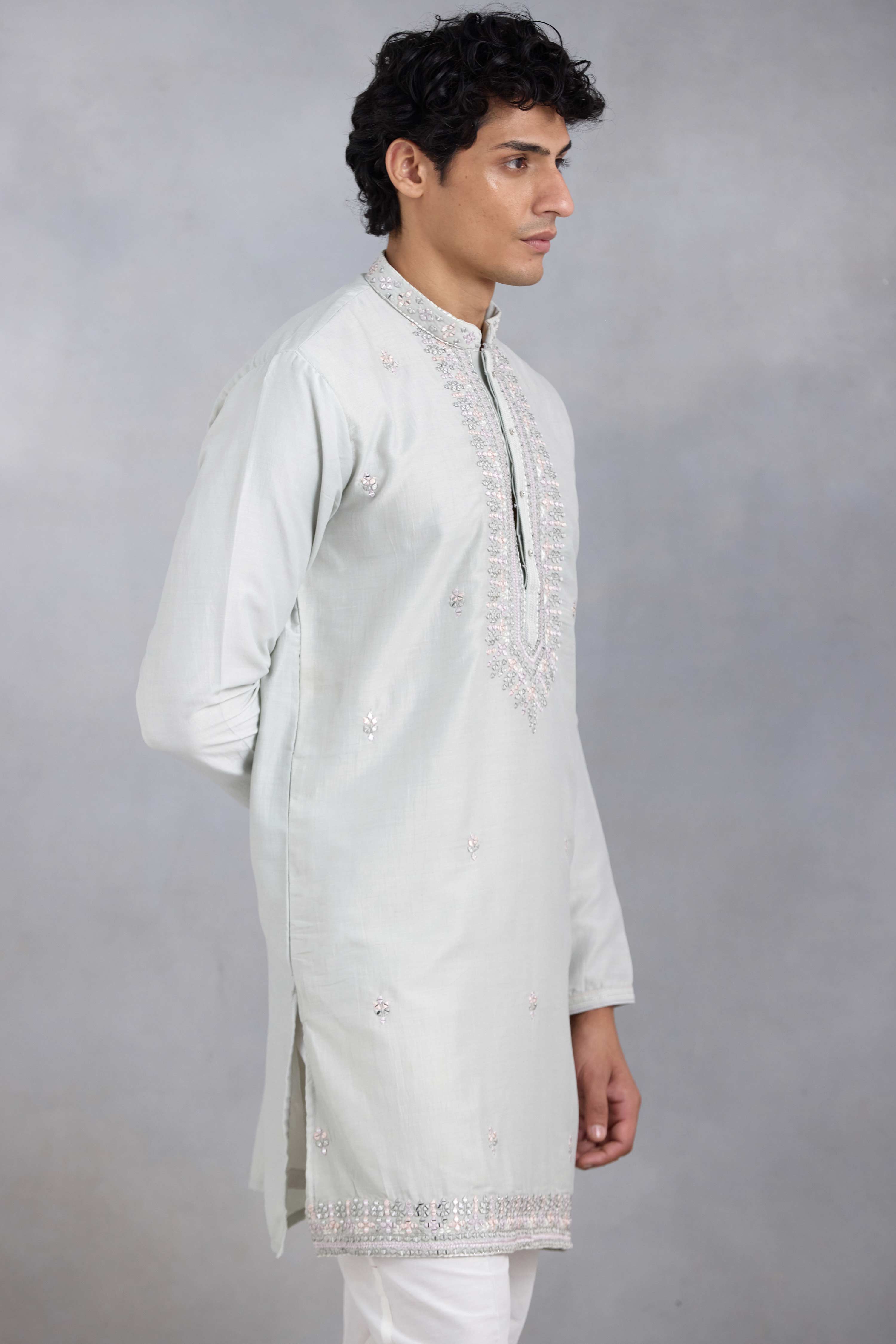 Grey Mirror Work Kurta Set