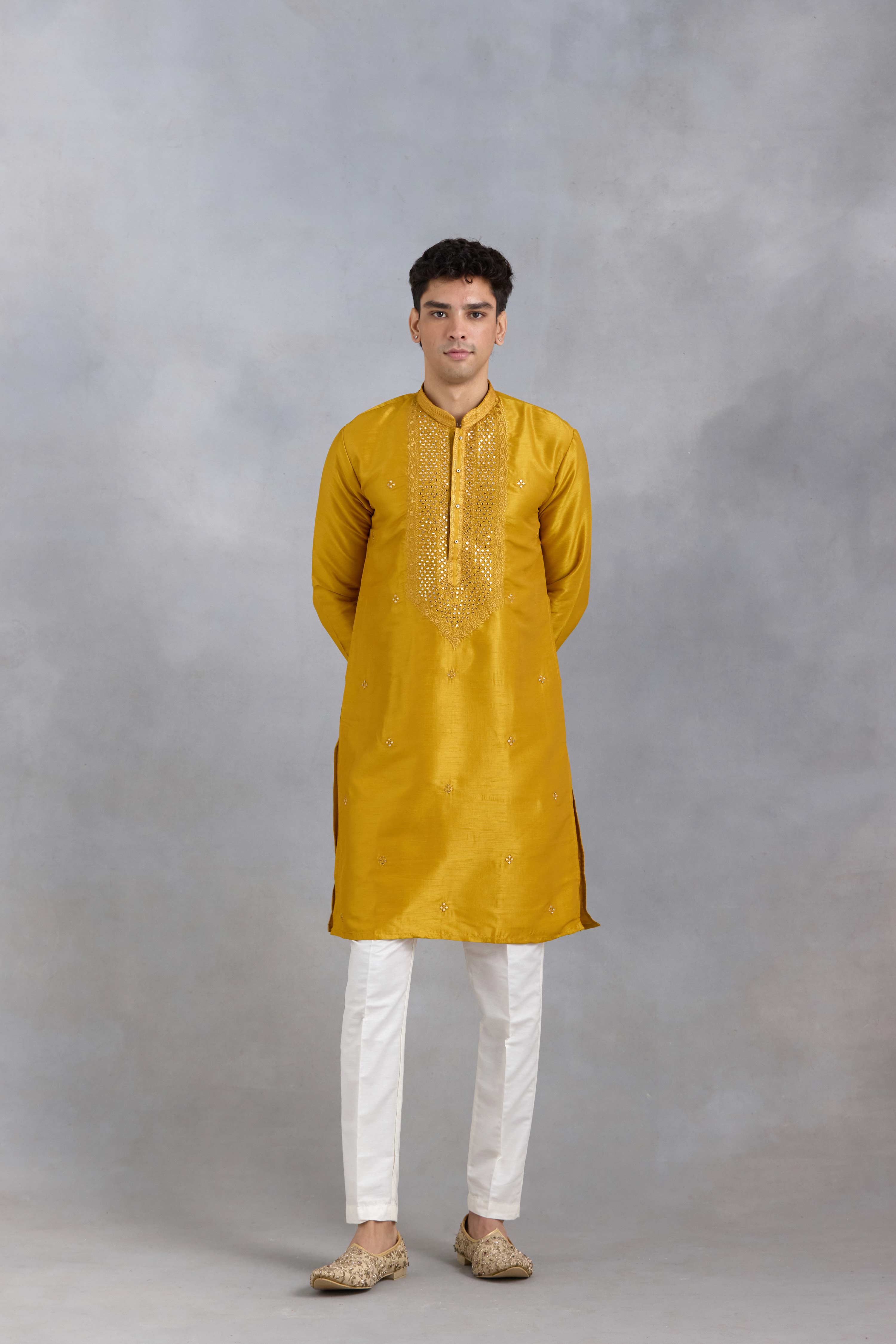 Mustard Thread Mirror Kurta Set