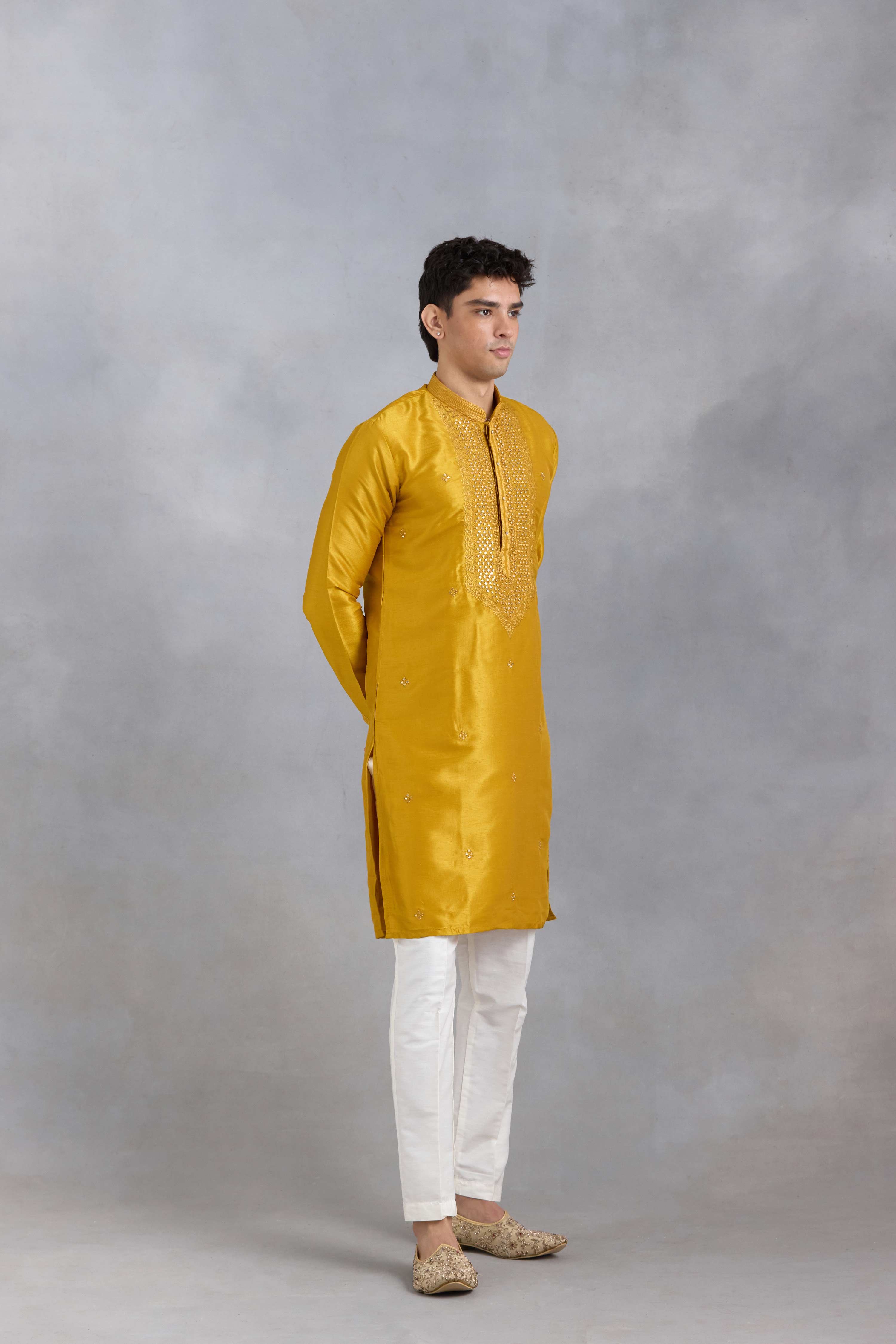 Mustard Thread Mirror Kurta Set