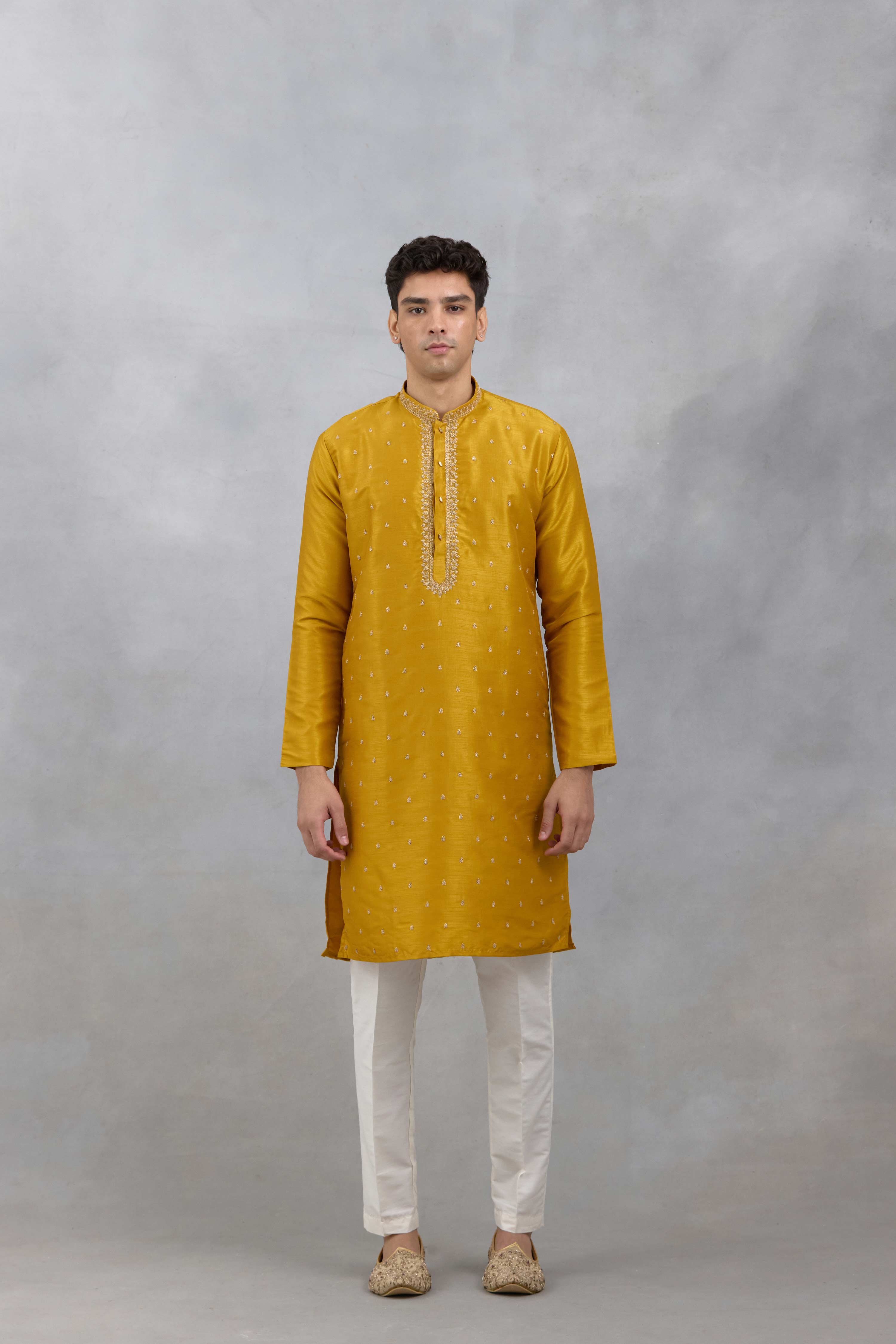 Mustard Scattered Zari Kurta Set