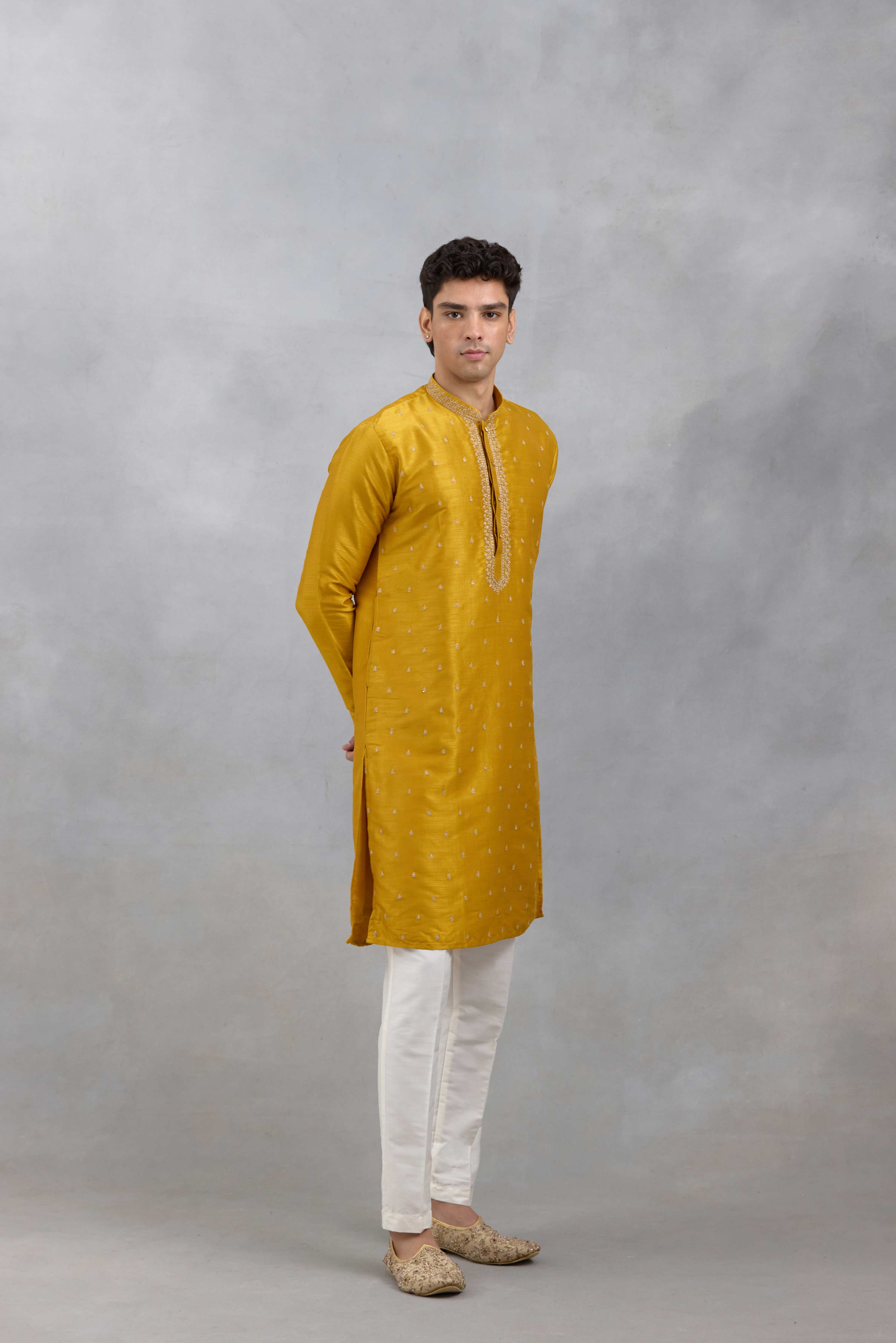 Mustard Scattered Zari Kurta Set