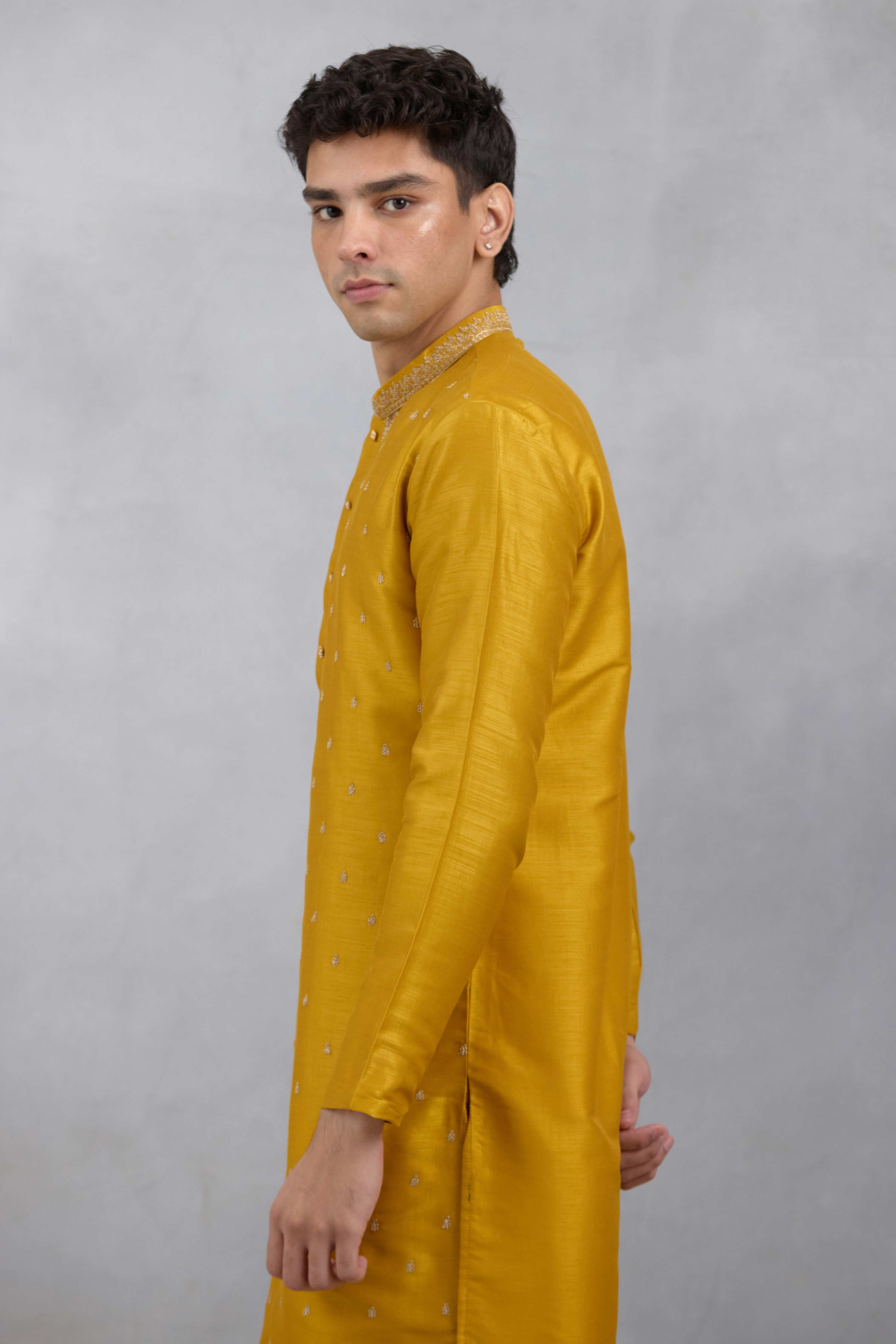 Mustard Scattered Zari Kurta Set