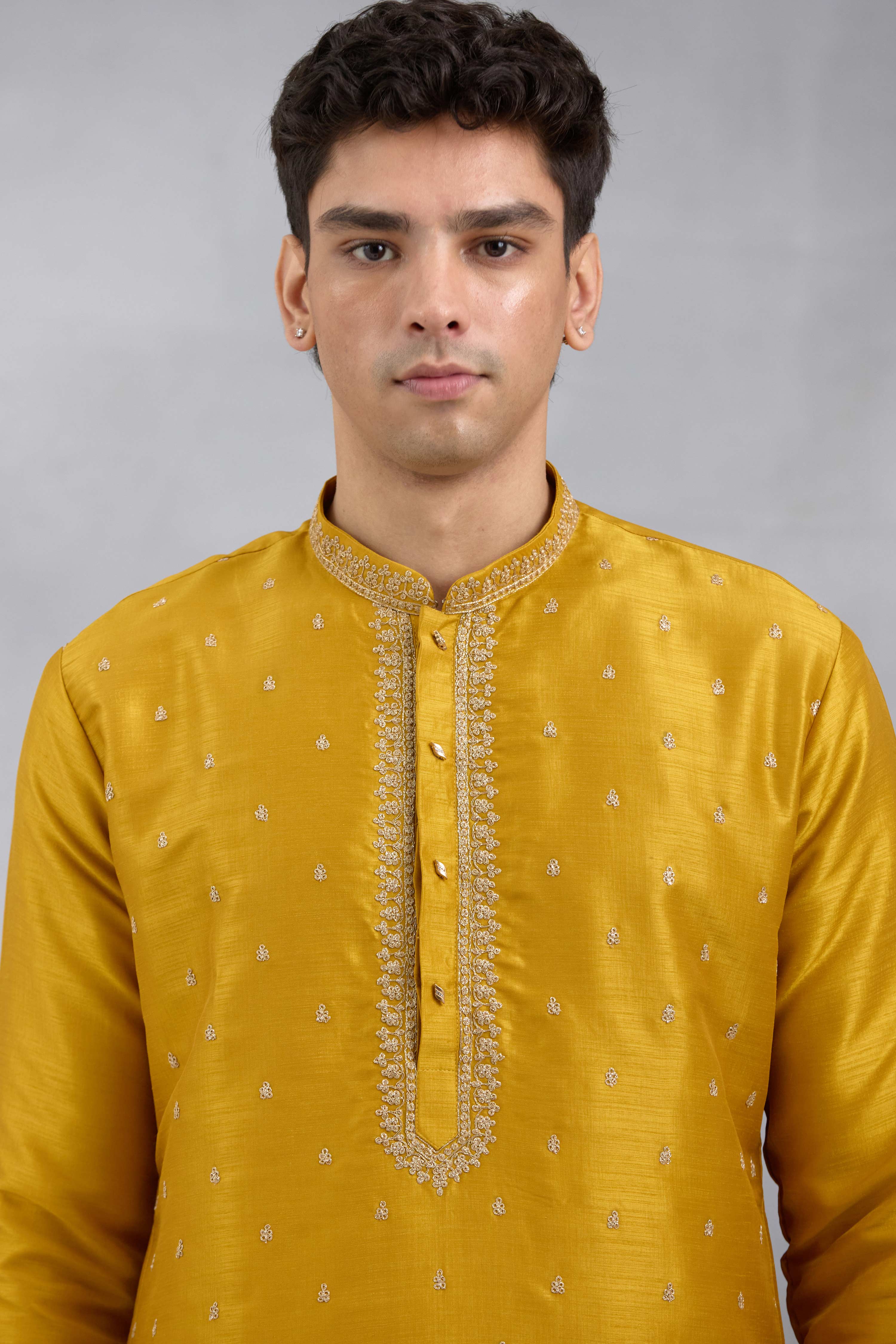 Mustard Scattered Zari Kurta Set